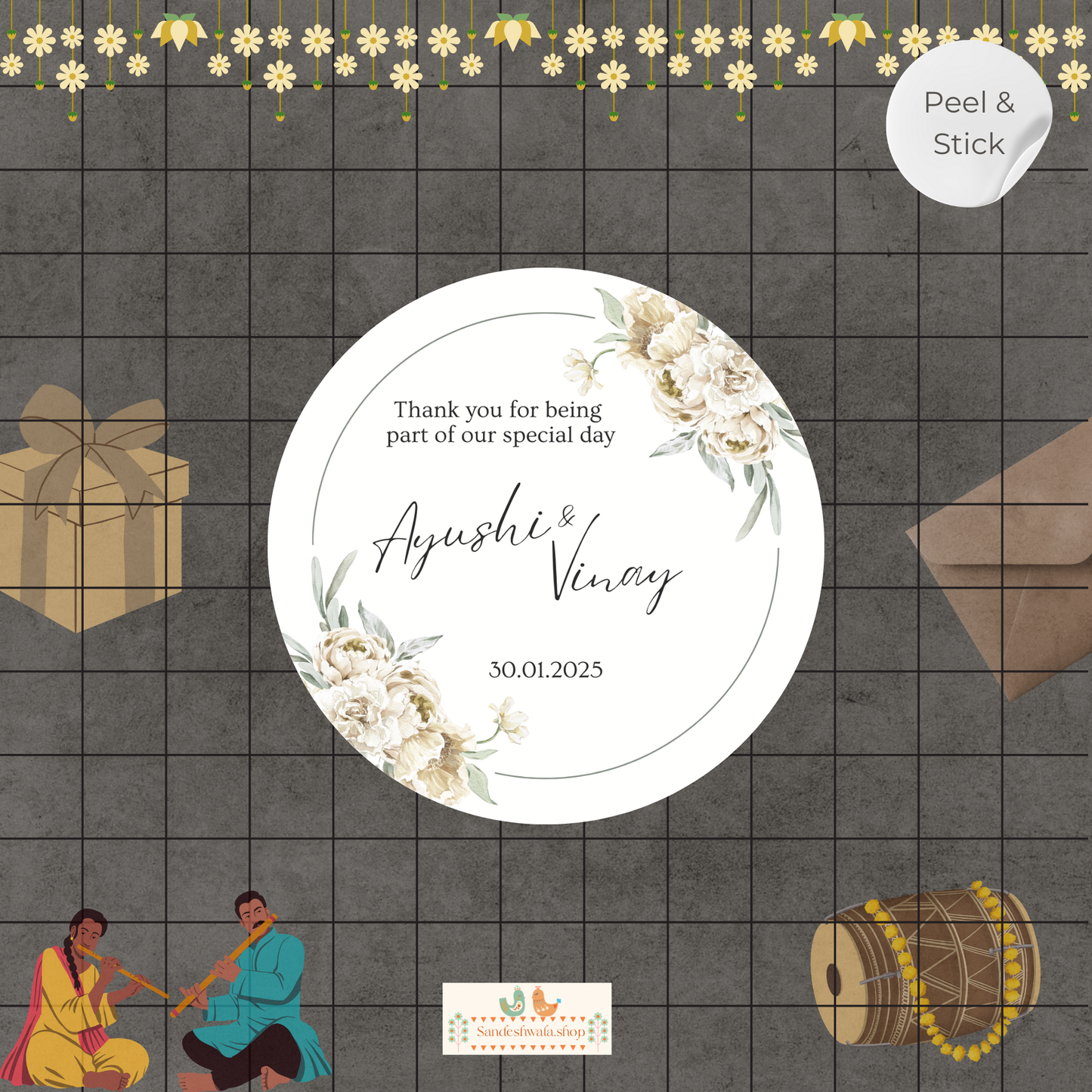 Loving White Floral Wedding Sticker