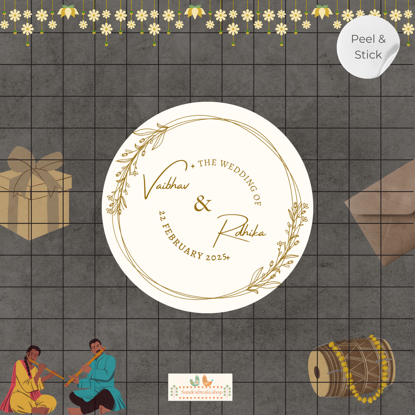 Golden Petals Wedding Sticker