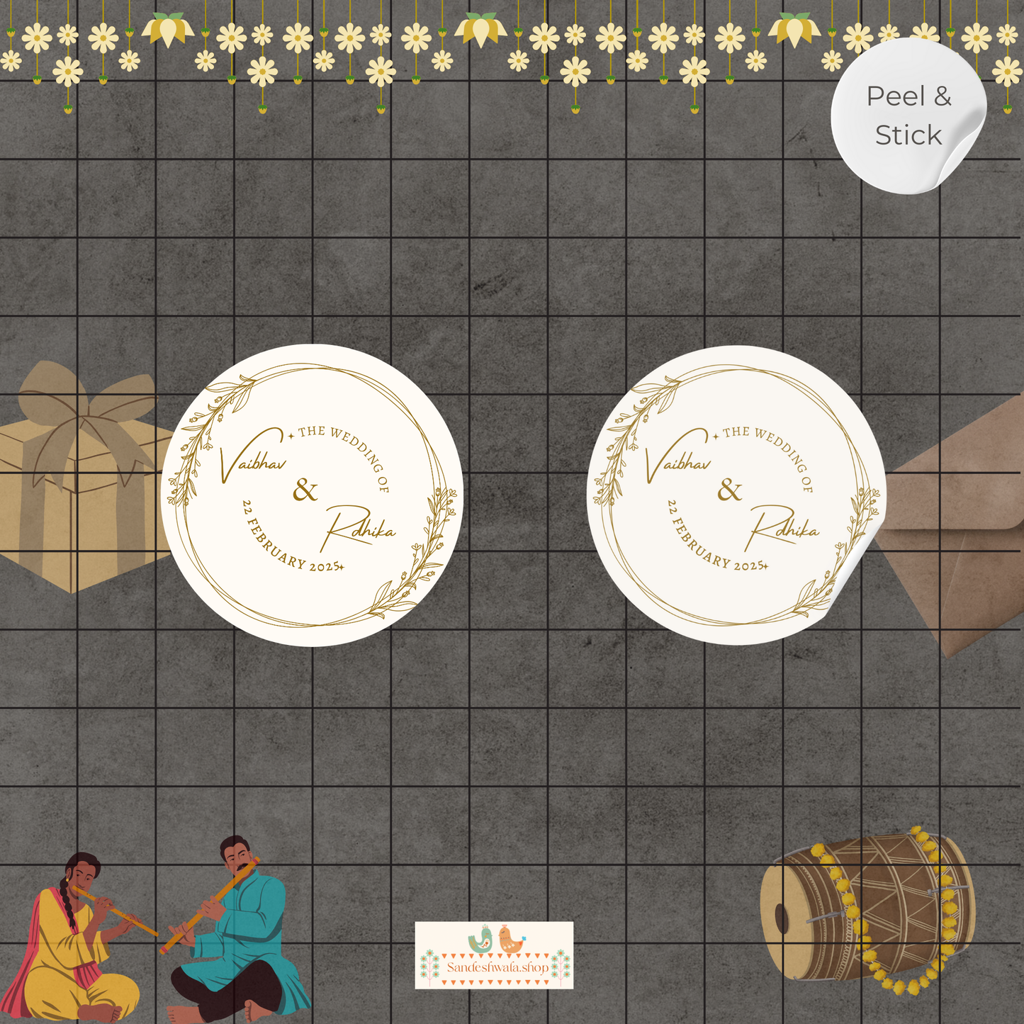 Golden Petals Wedding Sticker