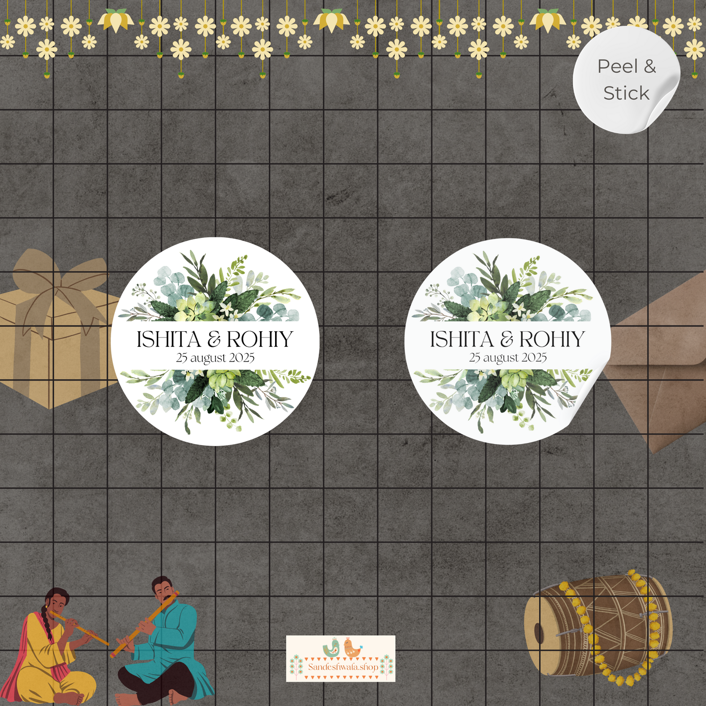 Majestic Green Floral Wedding Sticker