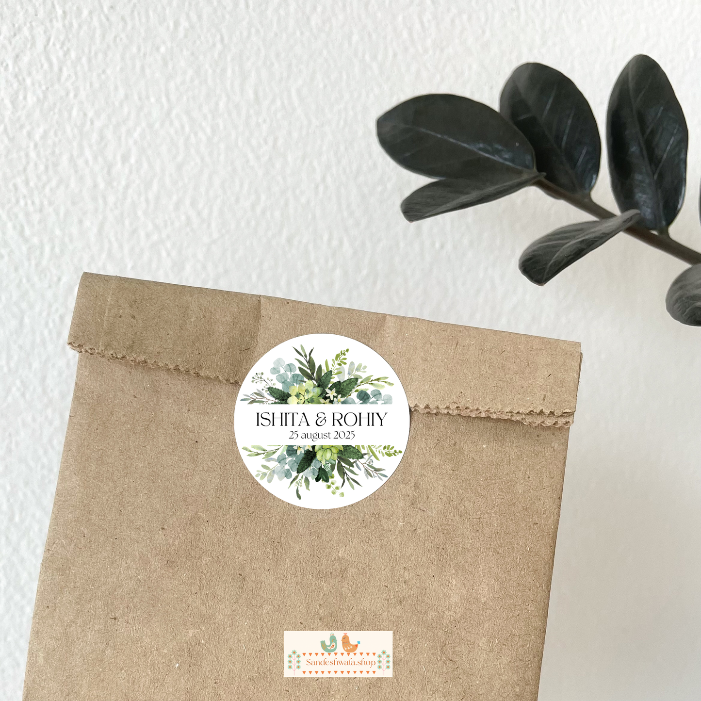 Majestic Green Floral Wedding Sticker