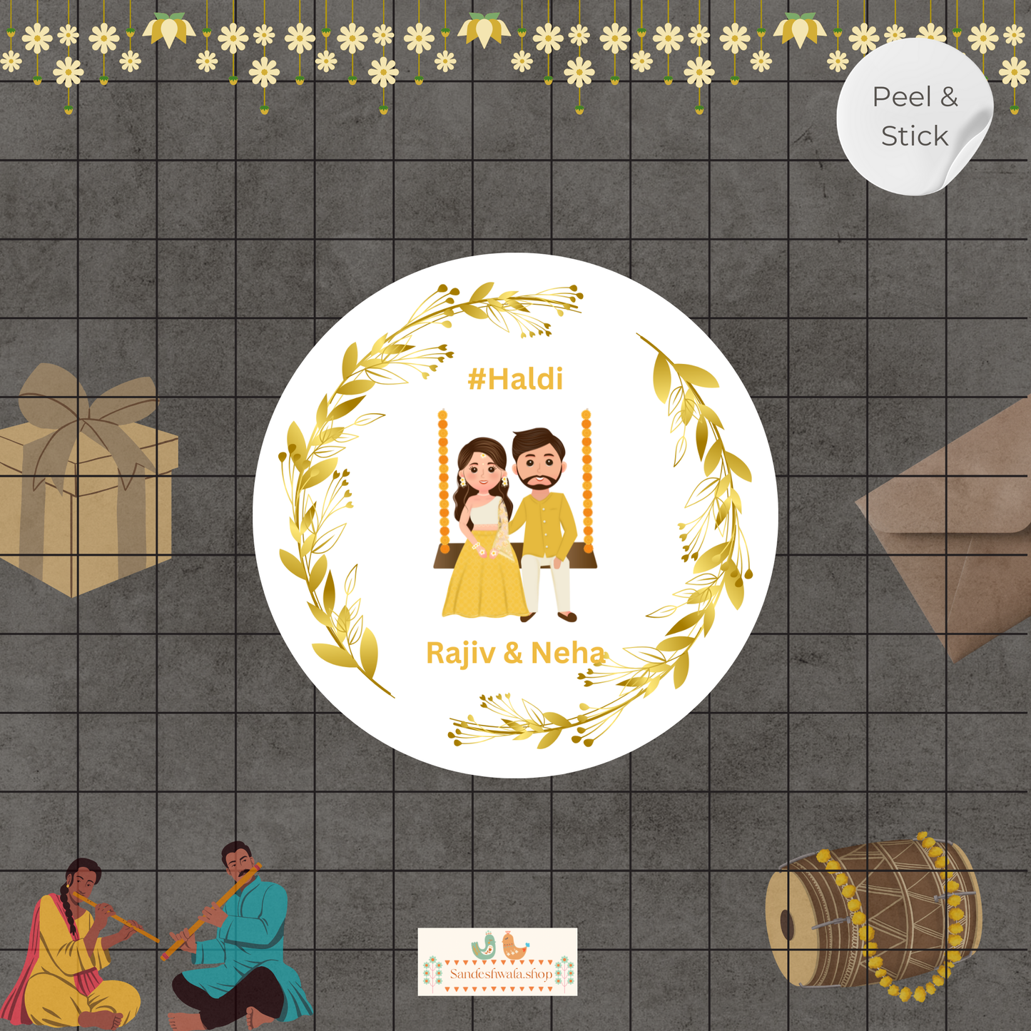 Glowing Couple Haldi Wedding Sticker
