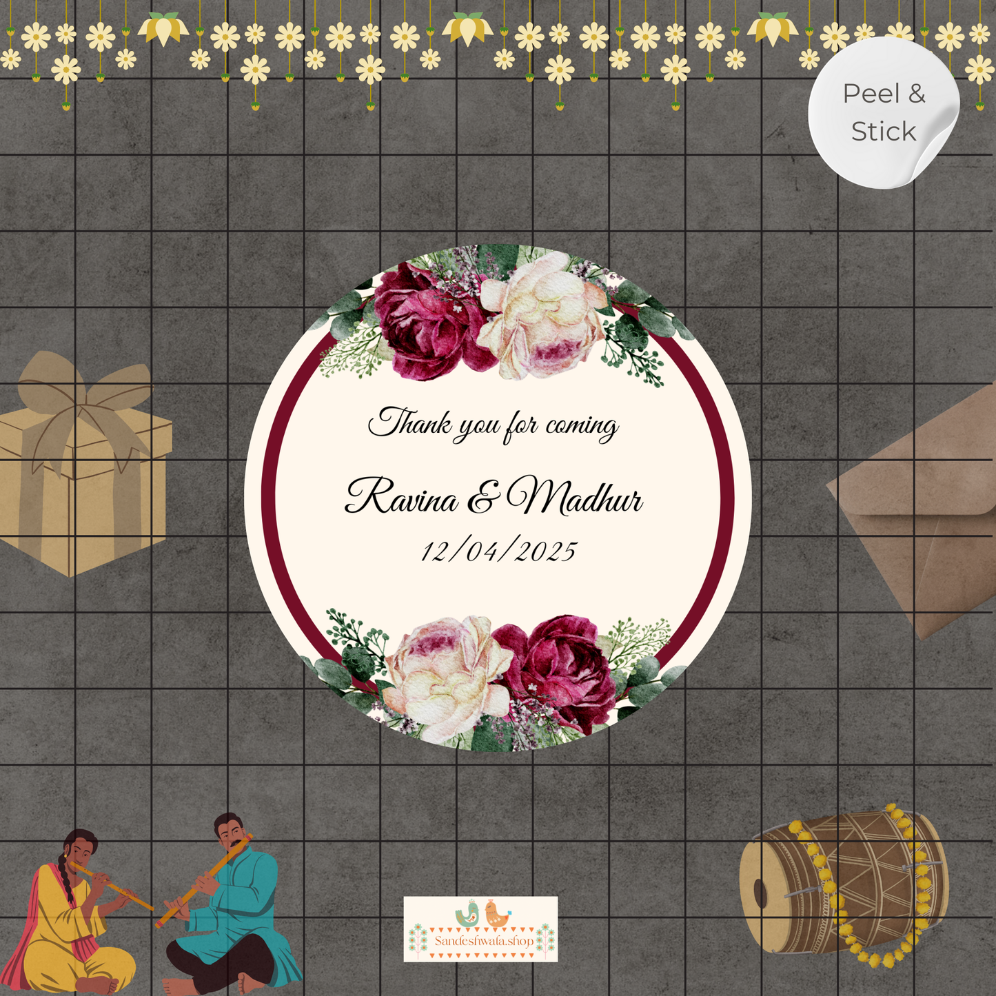 Floral Round Wedding Sticker