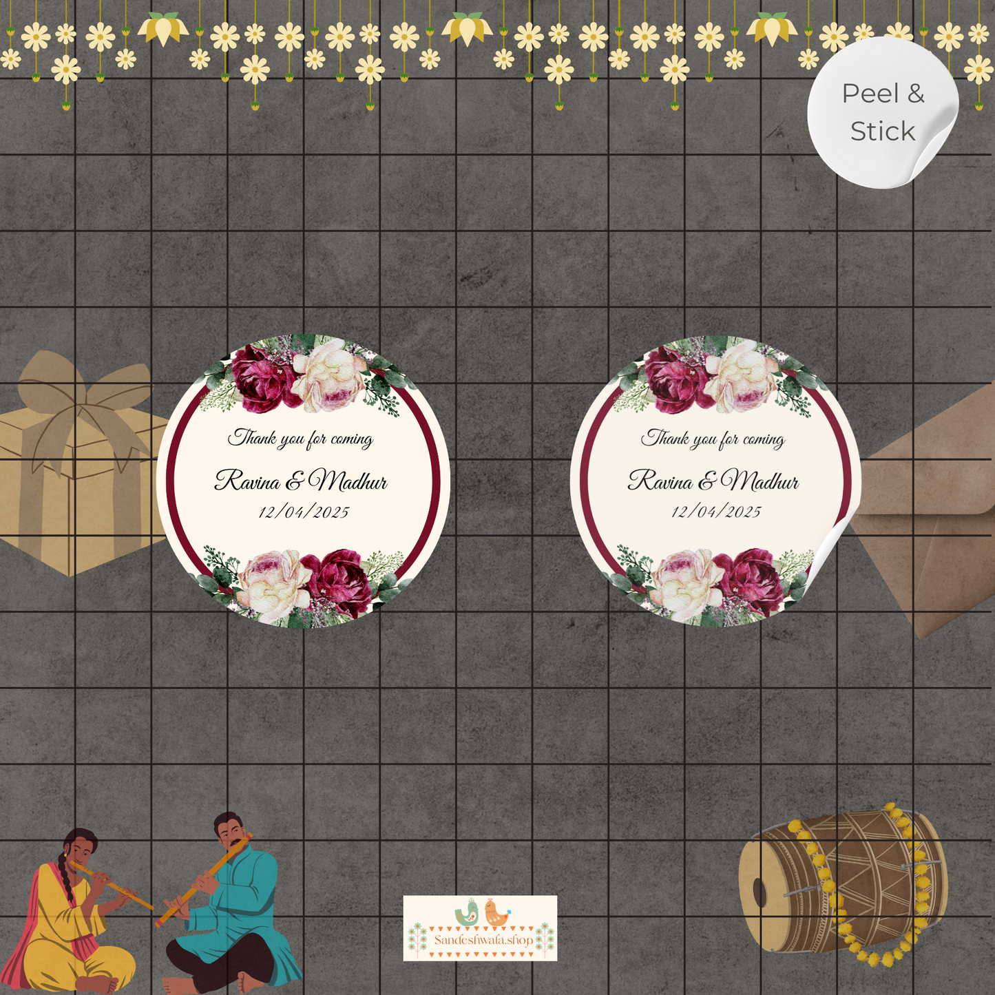 Floral Round Wedding Sticker