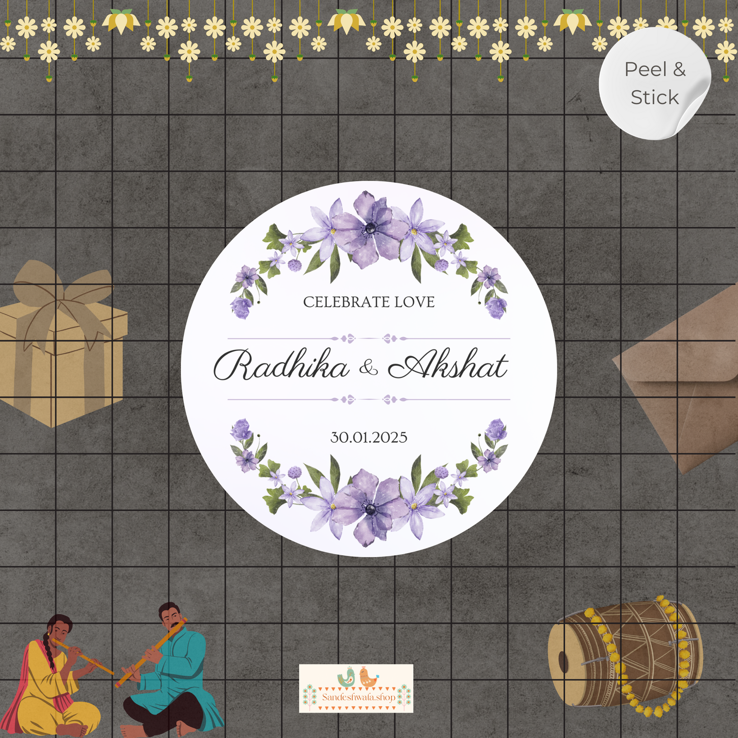 Lavender Color Floral Wedding Sticker