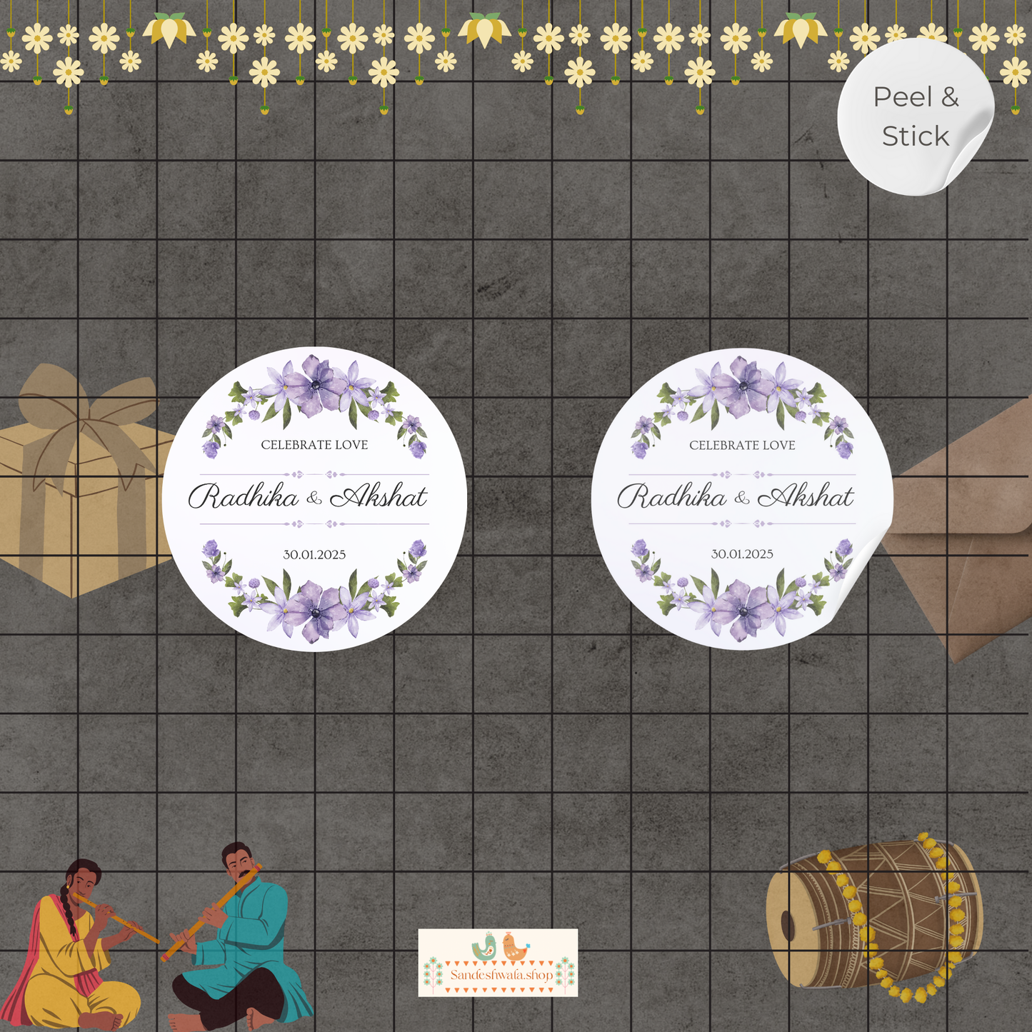 Lavender Color Floral Wedding Sticker
