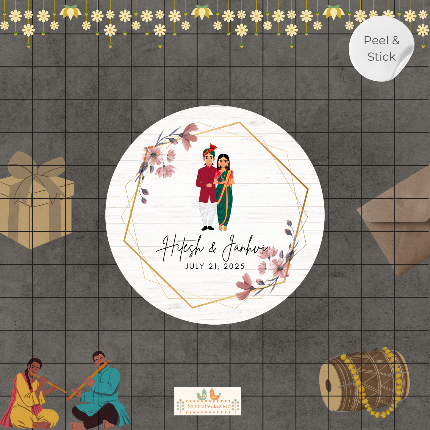 Adorable Maharastrian Couple Wedding Sticker