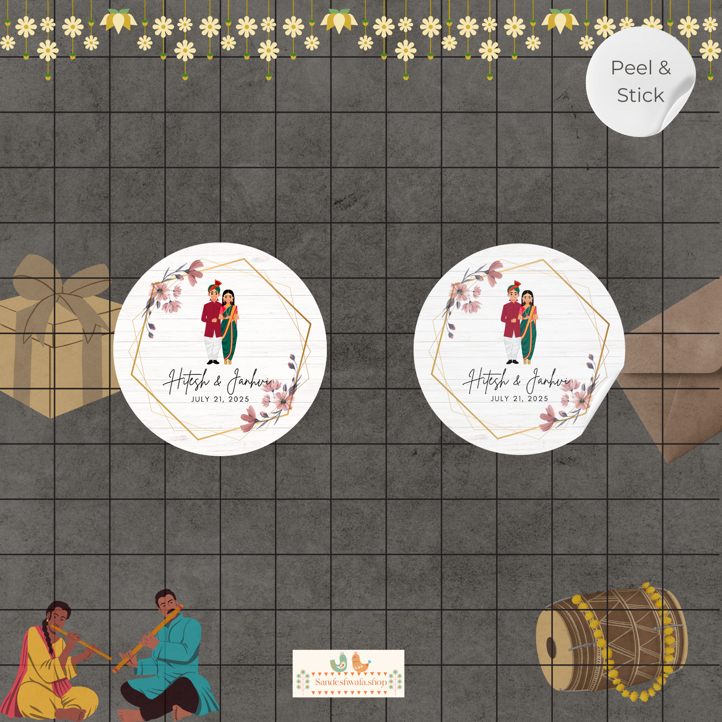 Adorable Maharastrian Couple Wedding Sticker