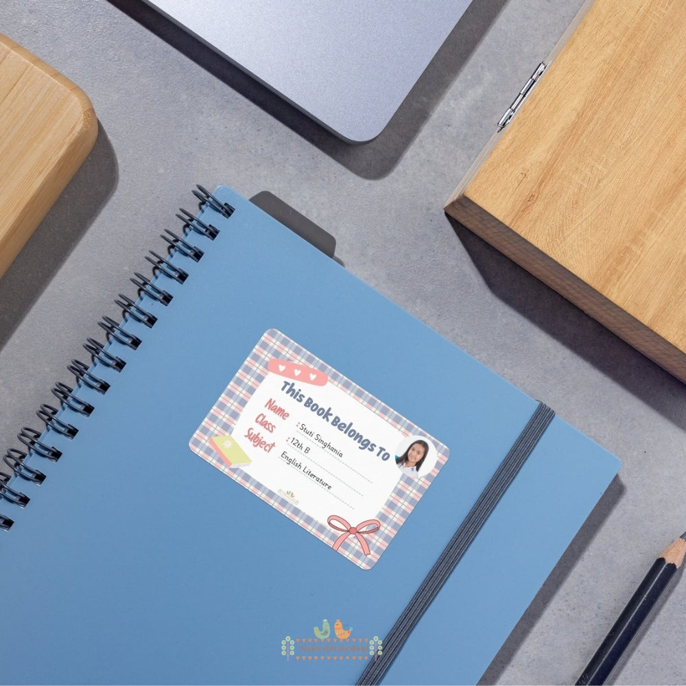 Plaid Heart School Name Sticker