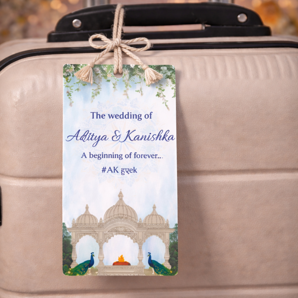 Personalised Blue Elegant Wedding Luggage Tag