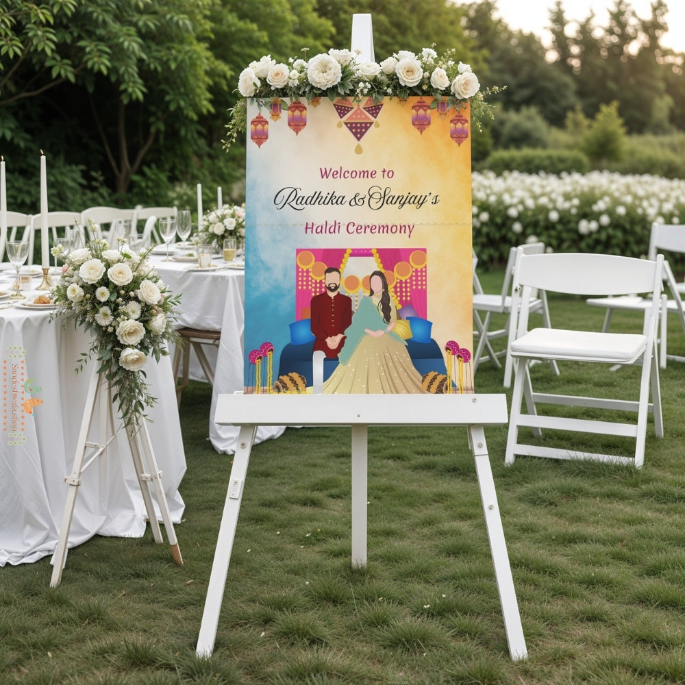 Royal Sofa Couple Haldi - Welcome Board