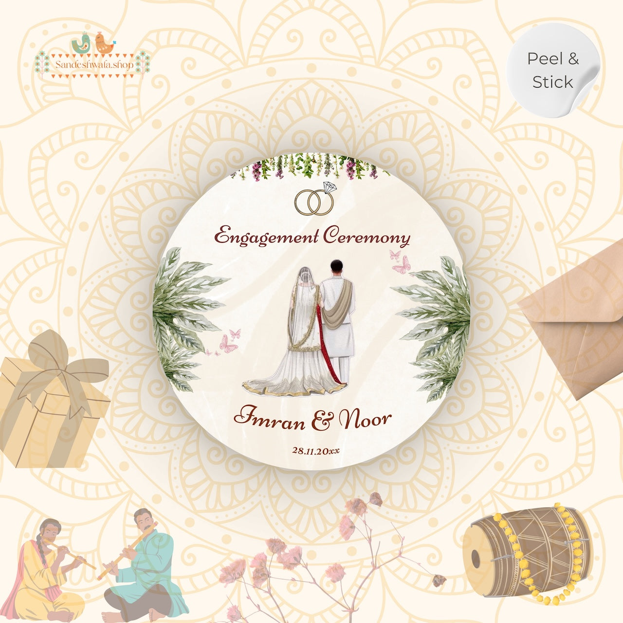 Elegant Ceremony Couple Theme Wedding Gift Sticker