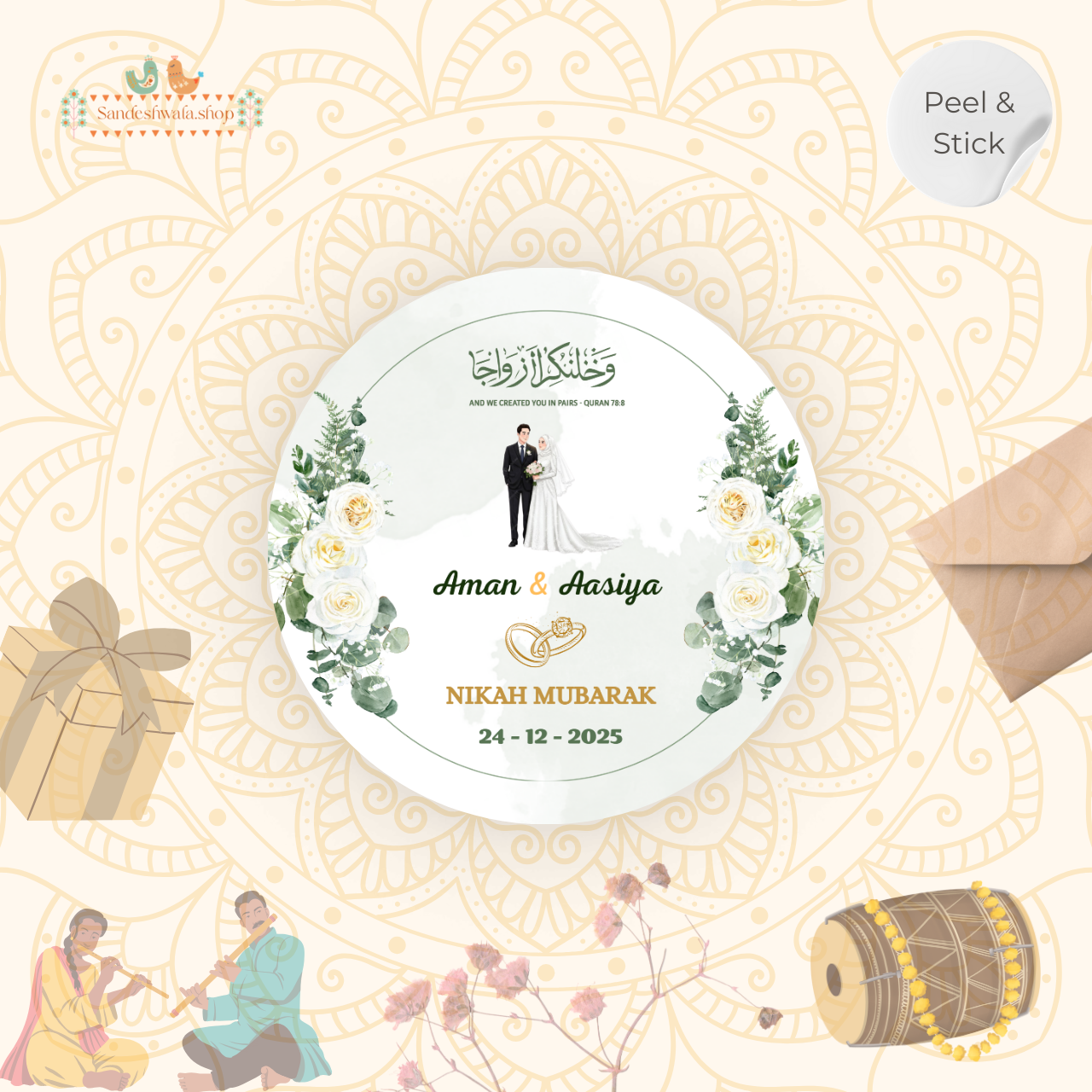 Personalised Nikah Mubarak Wedding Stickers
