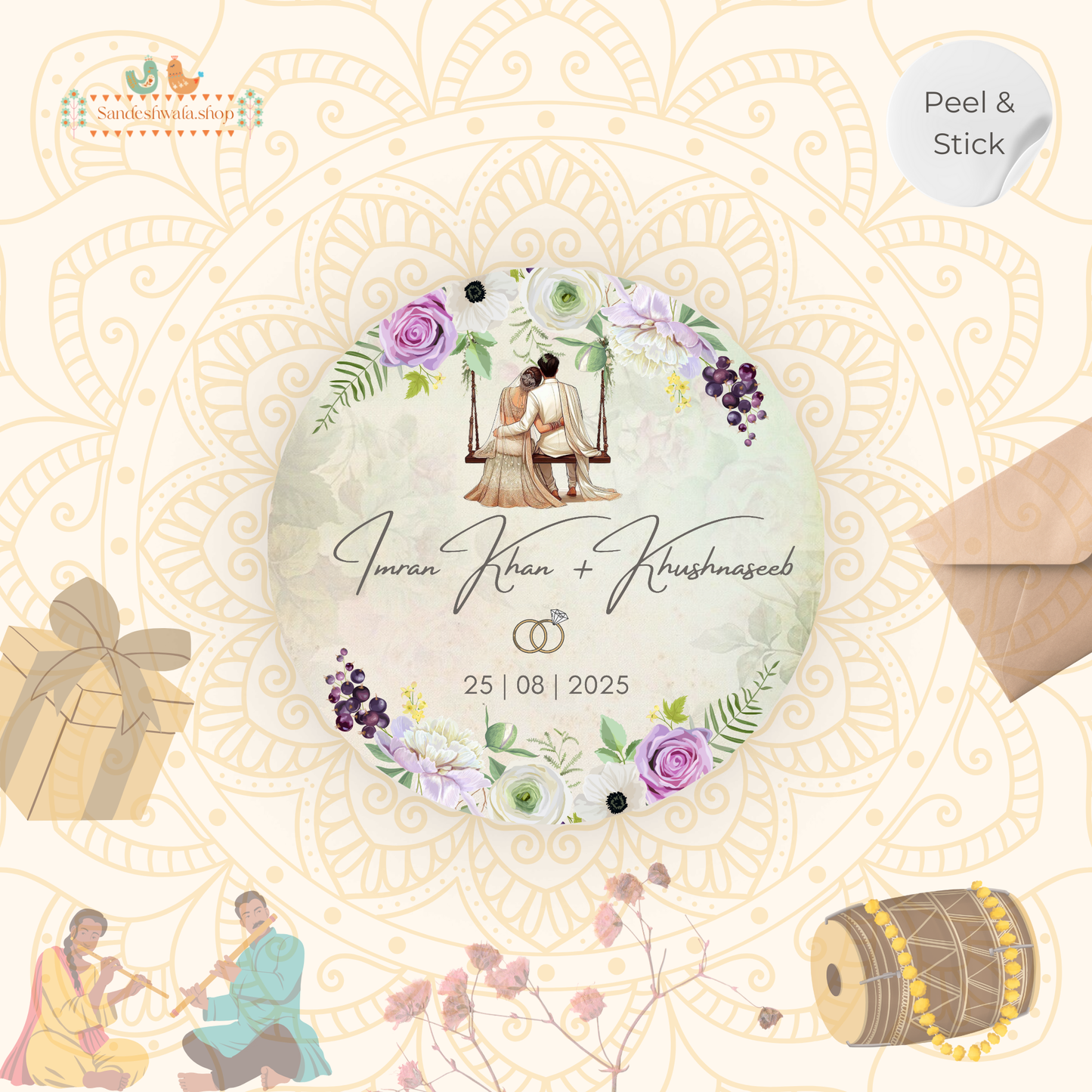 Premium Floral Nikah Wedding Gift Sticker