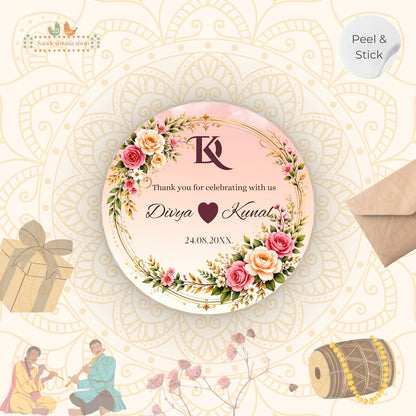 Floral Gold Frame Wedding Gift Sticker