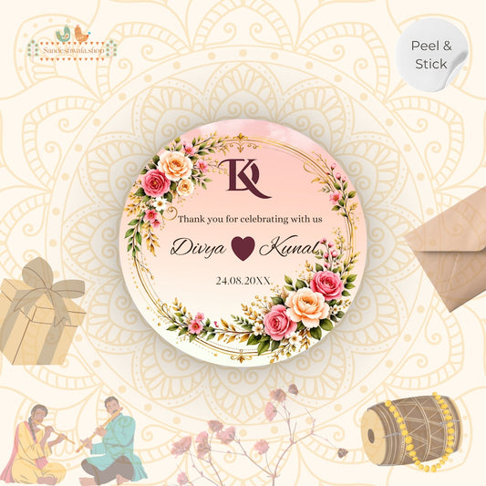 Floral Gold Frame Wedding Gift Sticker