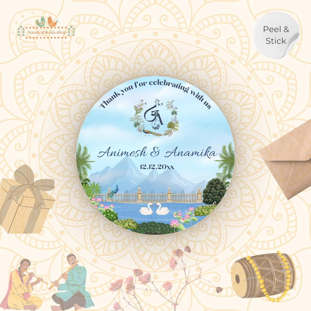 Mountain Scene Destination Wedding Gift Sticker