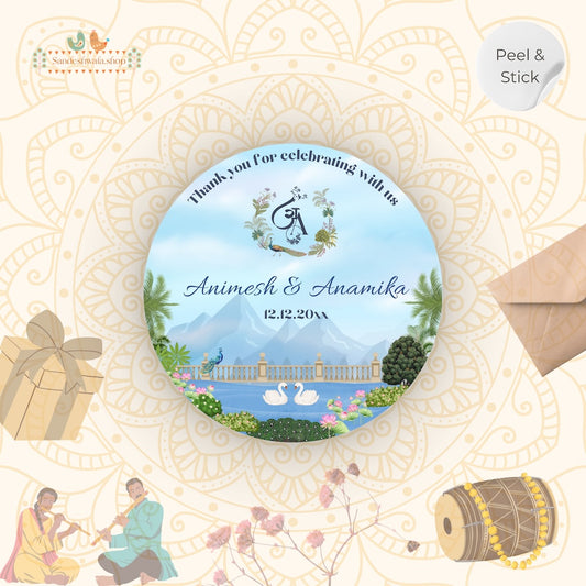 Mountain Scene Destination Wedding Gift Sticker