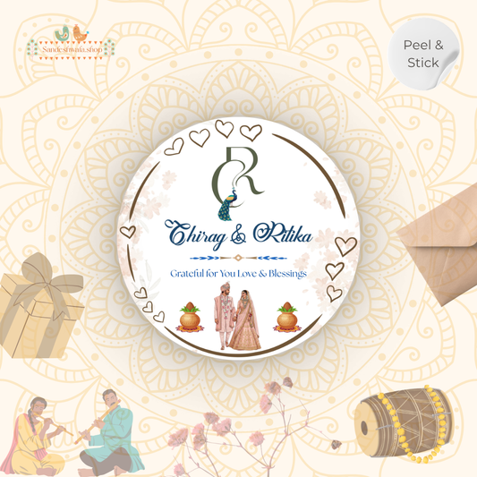 Peacock Monogram Wedding Gift Stickers