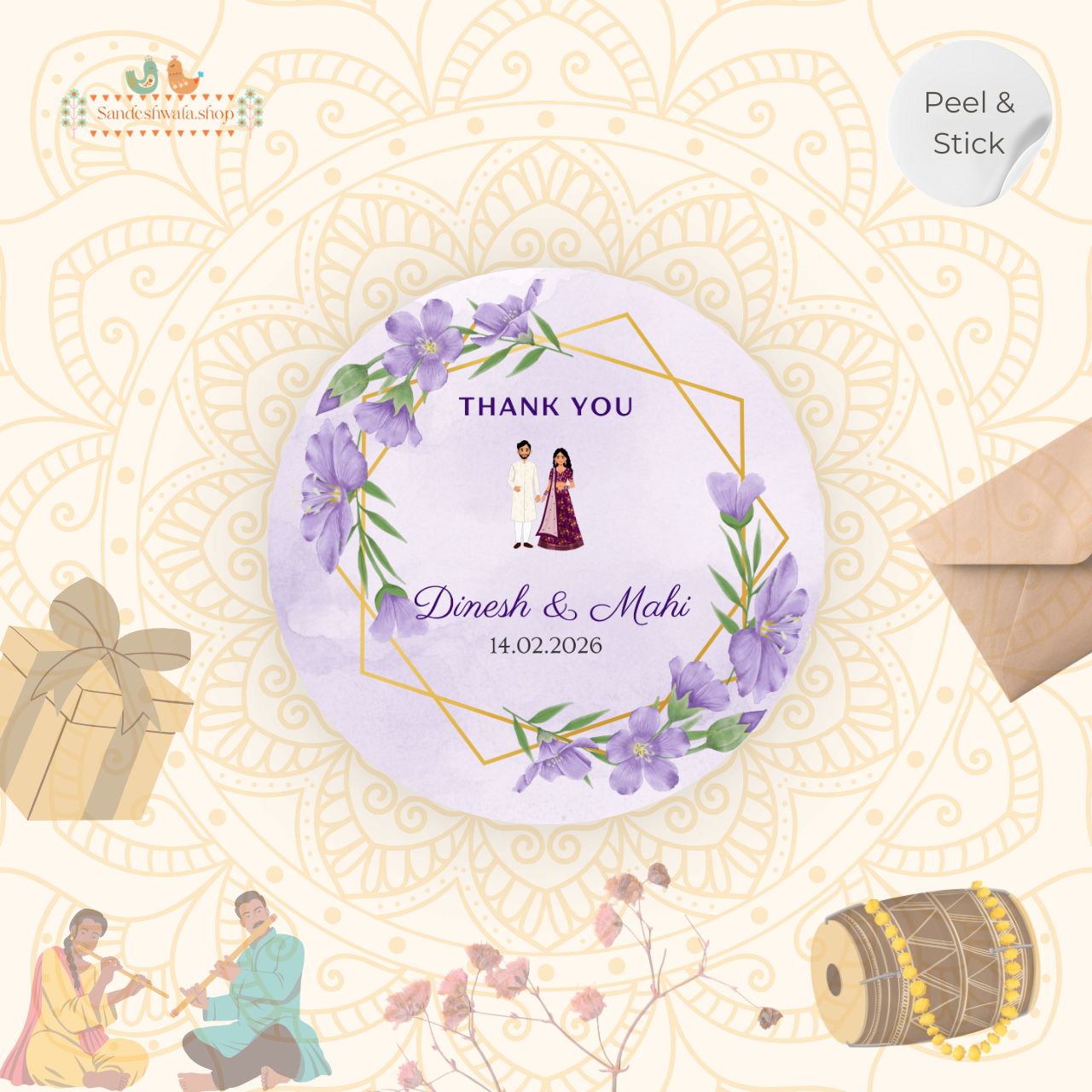 Lavender themed couple Wedding Gift Sticker