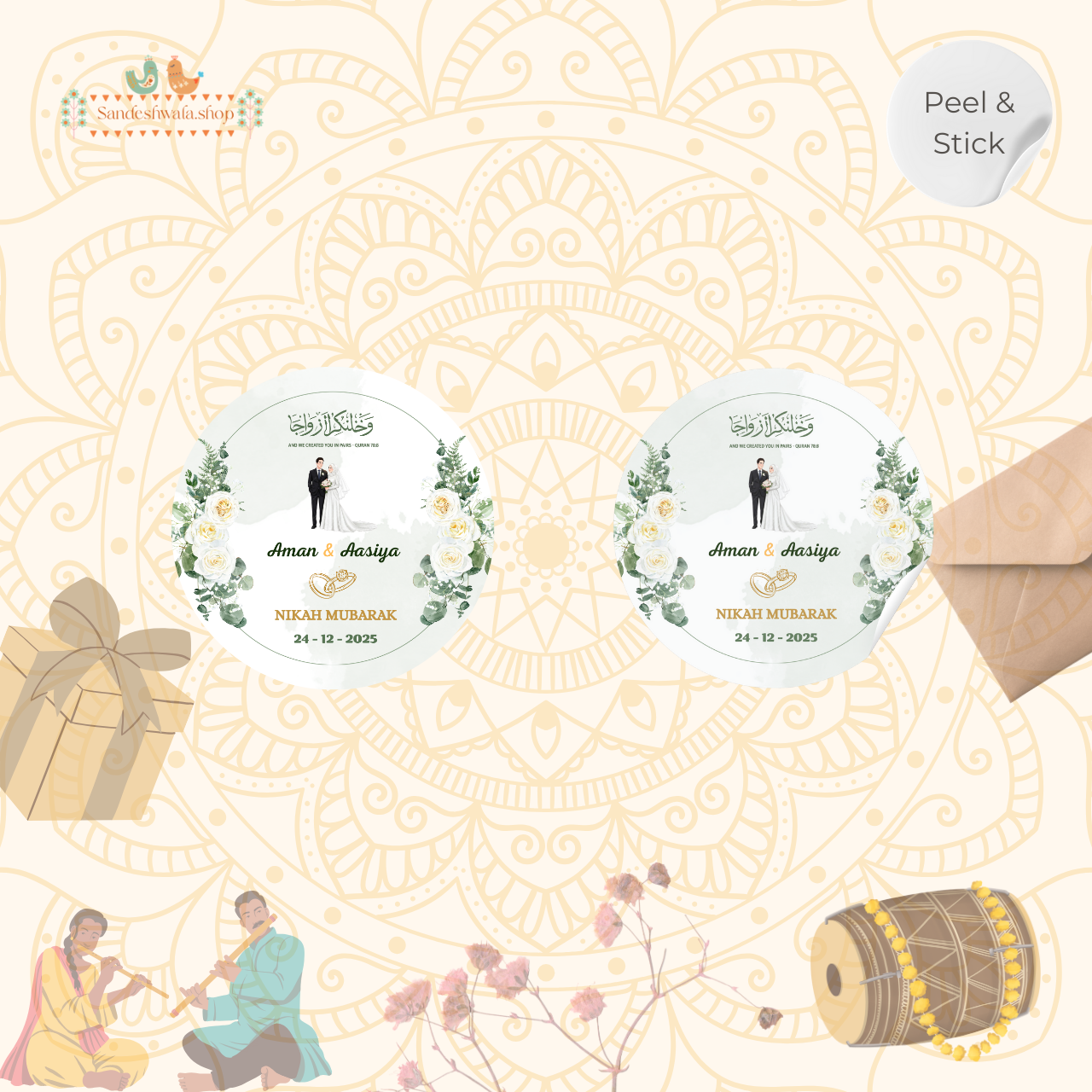 Personalised Nikah Mubarak Wedding Stickers
