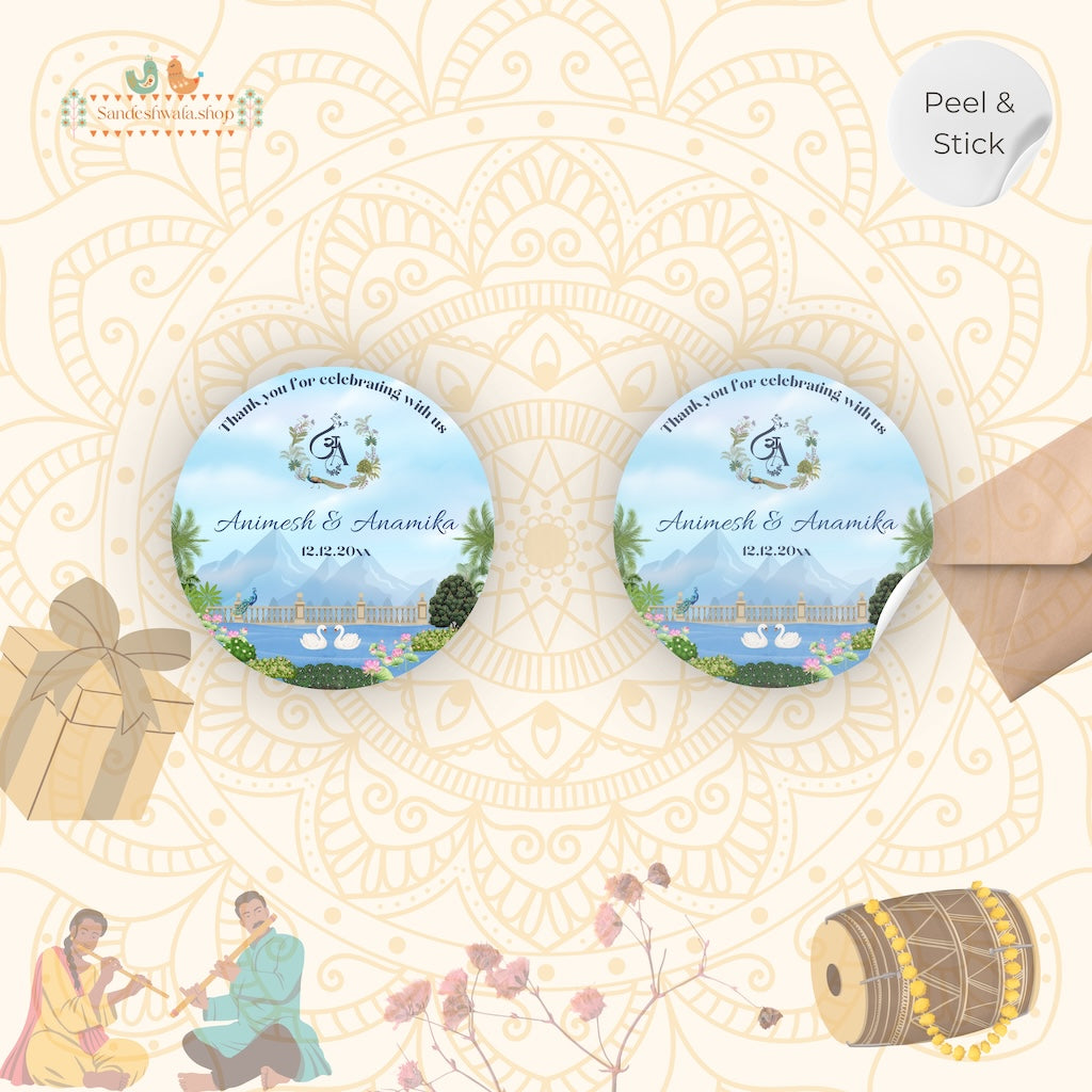 Mountain Scene Destination Wedding Gift Sticker