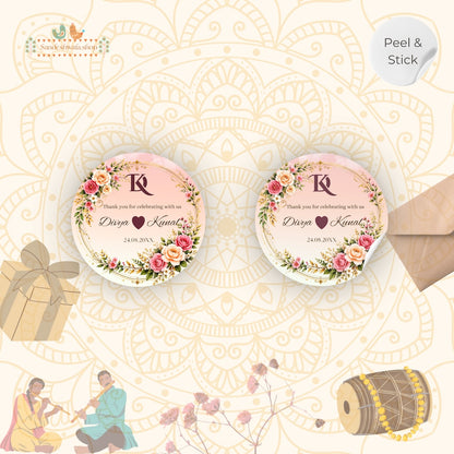 Floral Gold Frame Wedding Gift Sticker