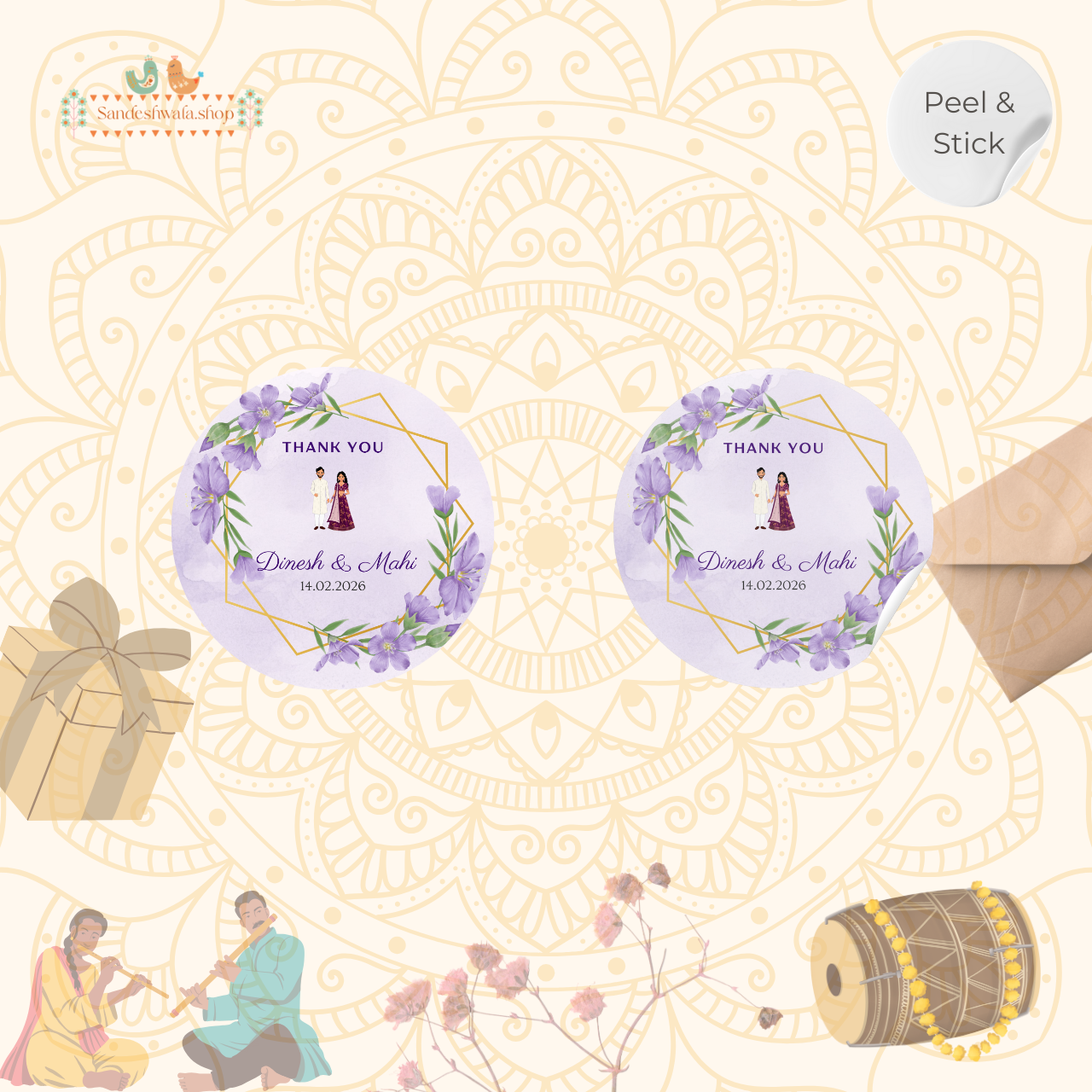 Lavender themed couple Wedding Gift Sticker