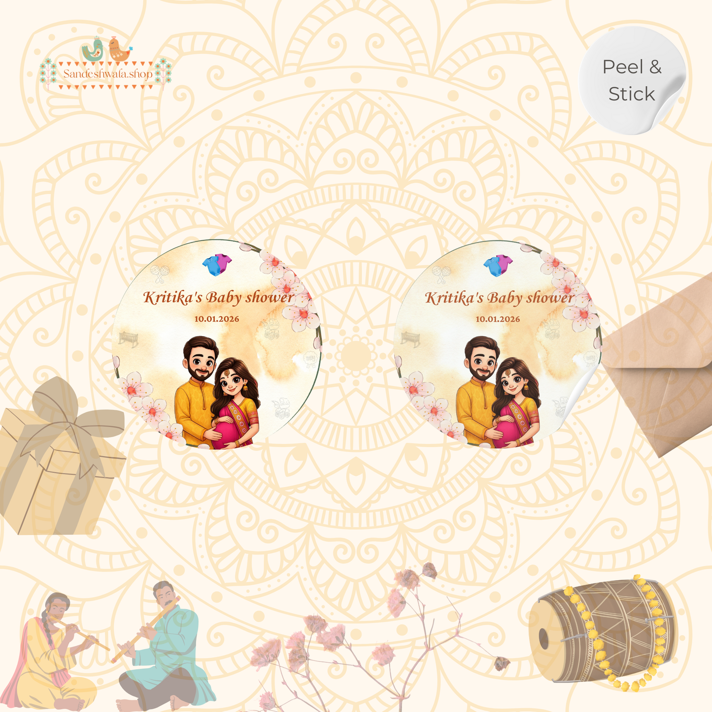 Personalised Couple Theme Baby Shower Stickers