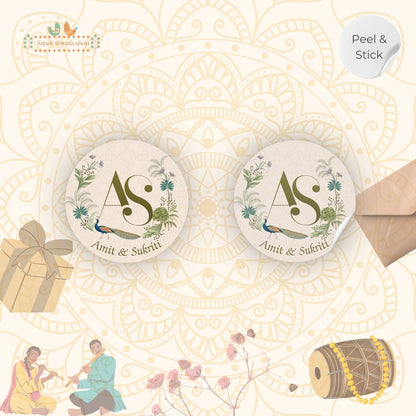 Peacock Monogram Wedding Gift Sticker