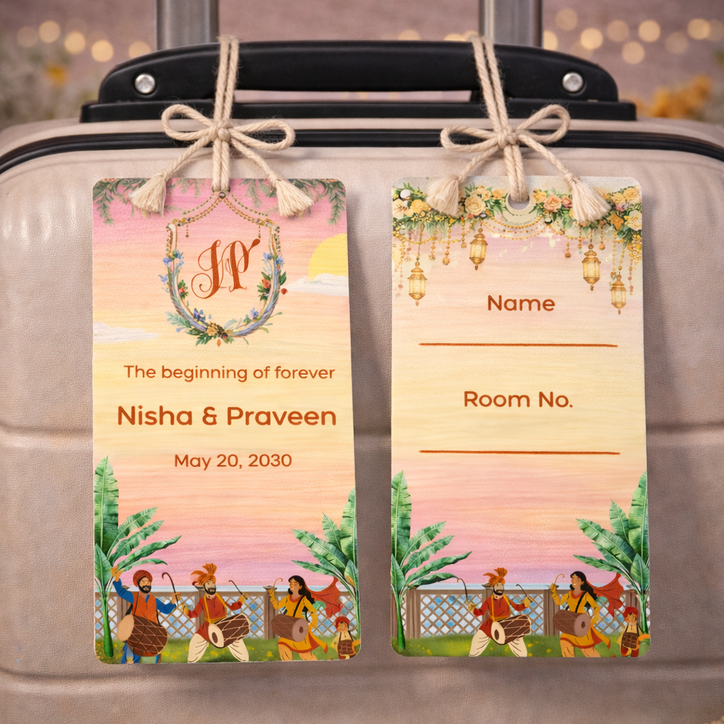 Peach Monogram Wedding Luggage Tag
