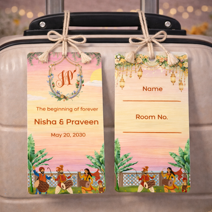 Peach Monogram Wedding Luggage Tag