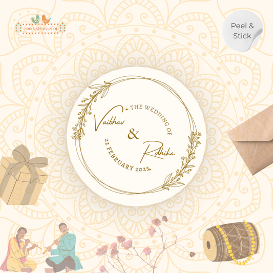 Gold Minimal Floral Custom Wedding Sticker