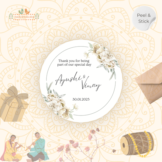 Beige Floral Thank You Wedding Sticker