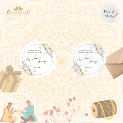 Beige Floral Thank You Wedding Sticker