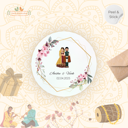 Pink Geometric Couple Illustration Wedding Sticker