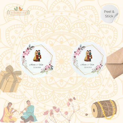 Pink Geometric Couple Illustration Wedding Sticker