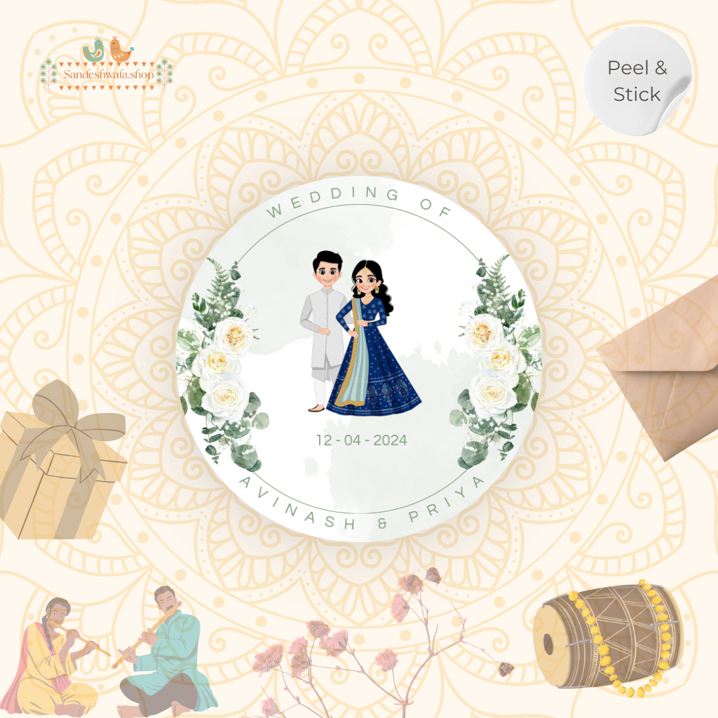 Pastel Floral Couple Illustration Wedding Sticker