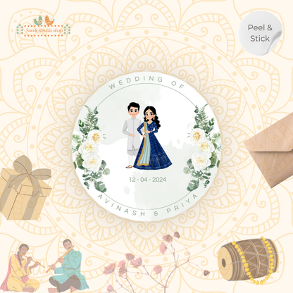 Pastel Floral Couple Illustration Wedding Sticker