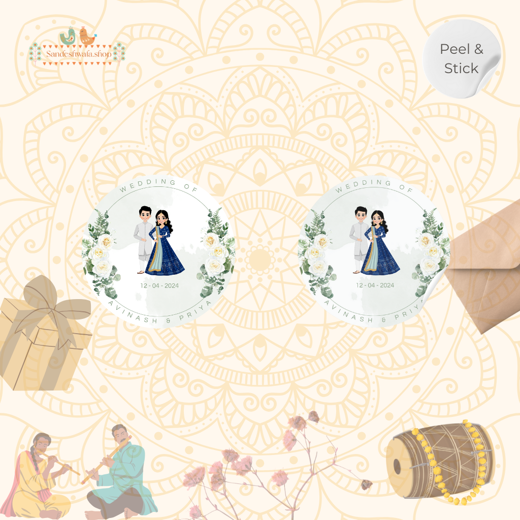 Pastel Floral Couple Illustration Wedding Sticker