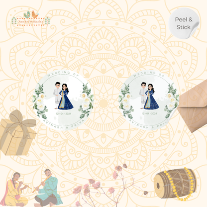 Pastel Floral Couple Illustration Wedding Sticker