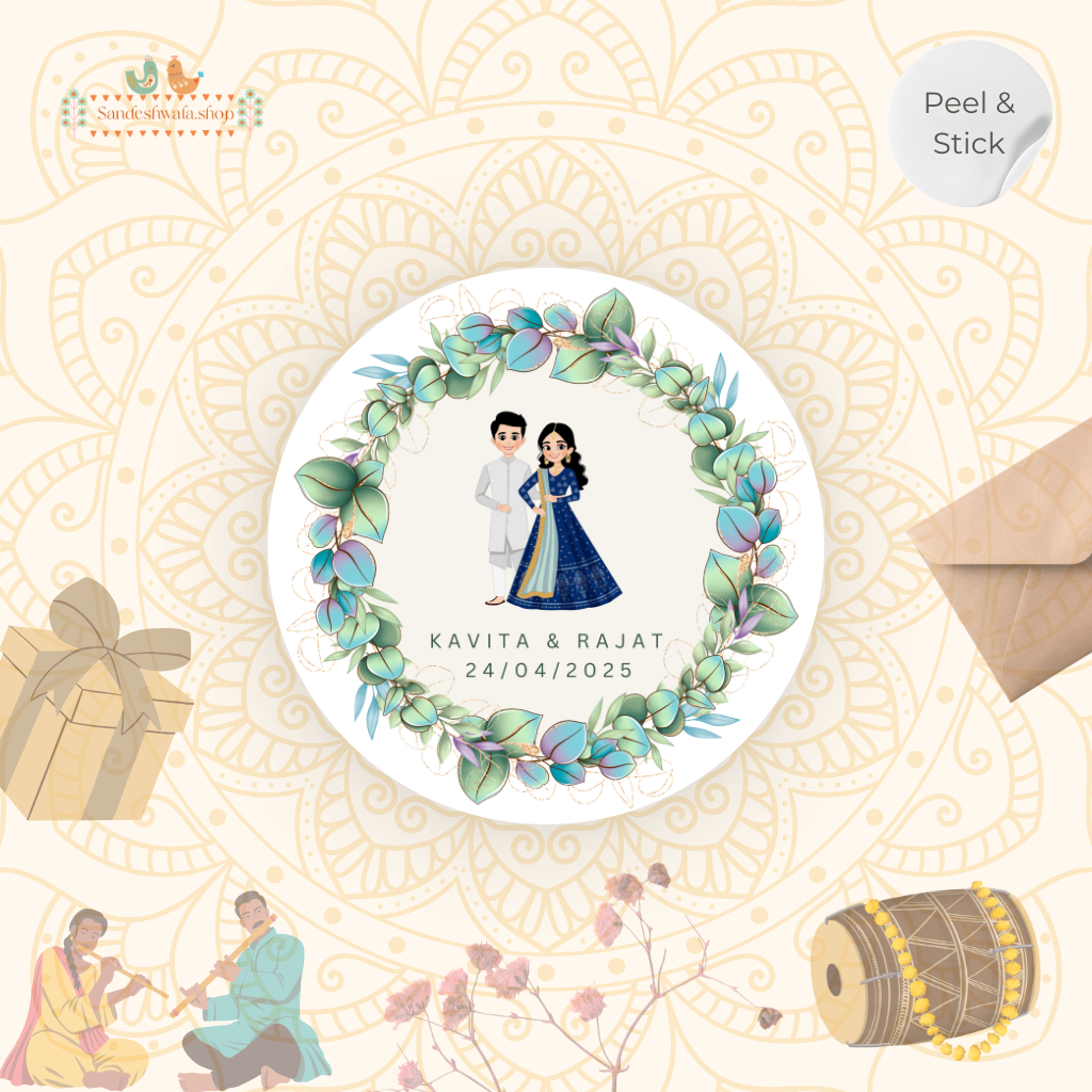 Green Botanical Wreath Couple Wedding Sticker