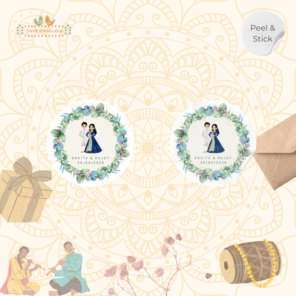 Green Botanical Wreath Couple Wedding Sticker