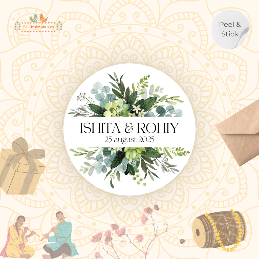 Green Botanical Minimal Round Wedding Sticker