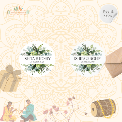 Green Botanical Minimal Round Wedding Sticker