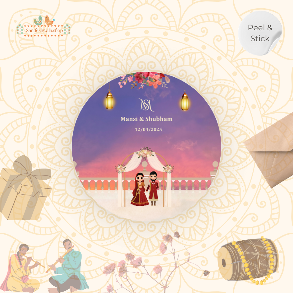 Sunset Mandap Indian Couple Wedding Sticker