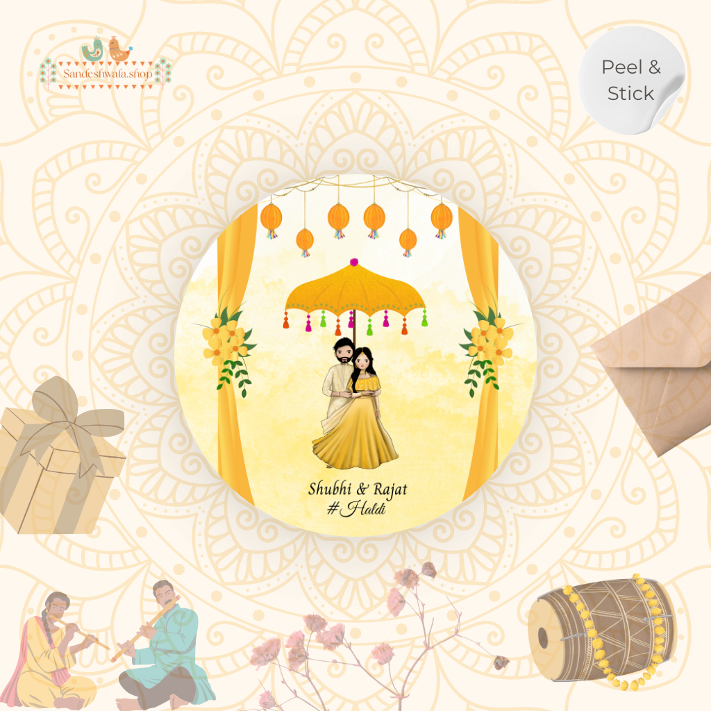 Yellow Haldi Celebration Couple Wedding Sticker