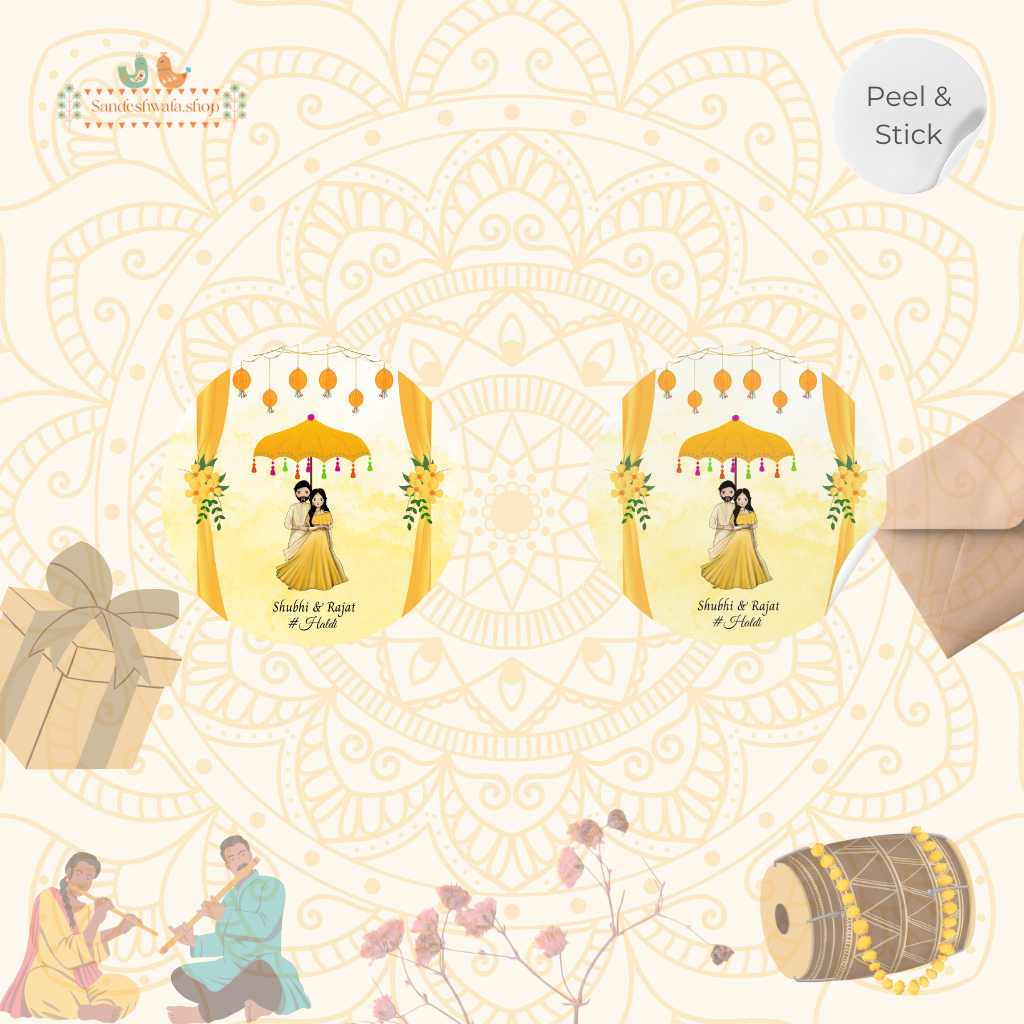Yellow Haldi Celebration Couple Wedding Sticker