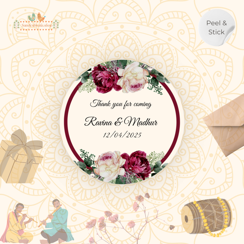 Floral Burgundy Wedding Gift Sticker