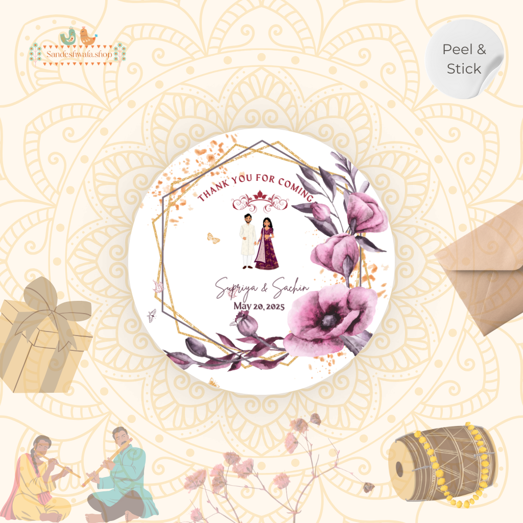 Purple Floral Thank You Wedding Sticker